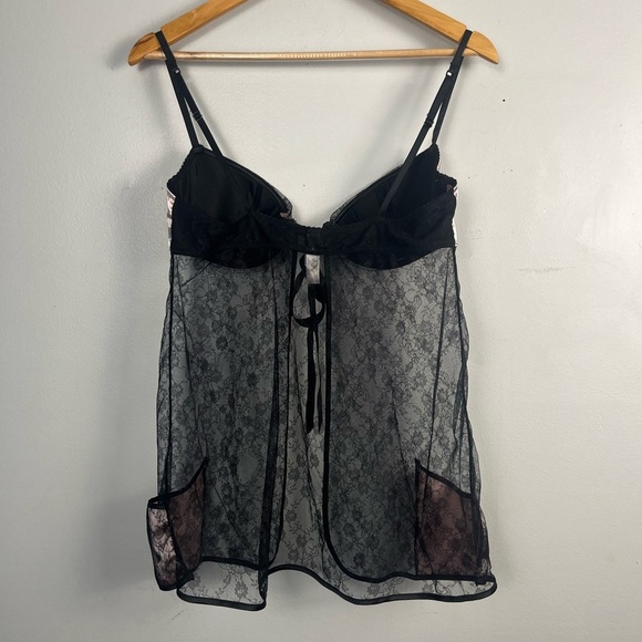 Victorias Secret Pink Satin And Black Lace Pocket Top tie front size 36D - Picture 7 of 7